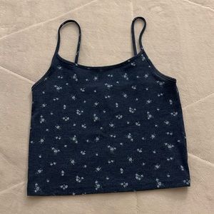 Blue Flowered American Eagle Cropped Tank Top